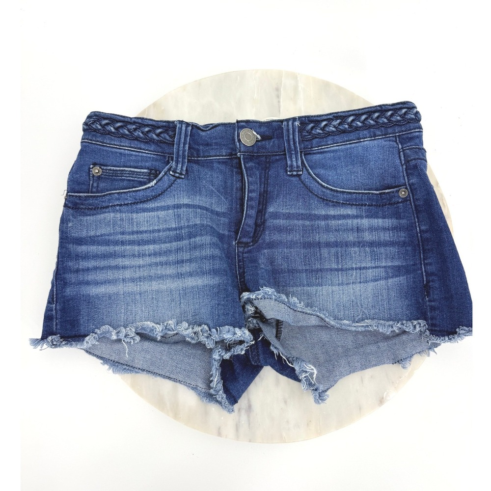 Mudd Stretch Denim Shorts Braided Waist Frayed Hem Size 5
